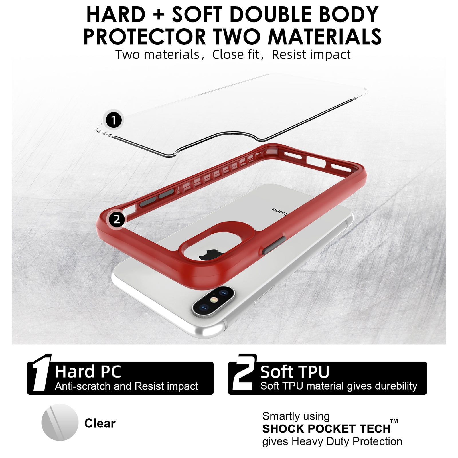 Combat X Mode Series for iPhone XS Max 6.5 inch Case Scratch-proof TPU+PC Cover - Red Combat X Mode Series for iPhone XS Max 6.5 inch Case Scratch-proof TPU+PC Cover - Red